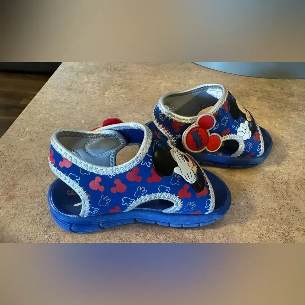 Mickey Mouse Kids Slip on Blue Sandals Toddler Size 6 Summer, Casual